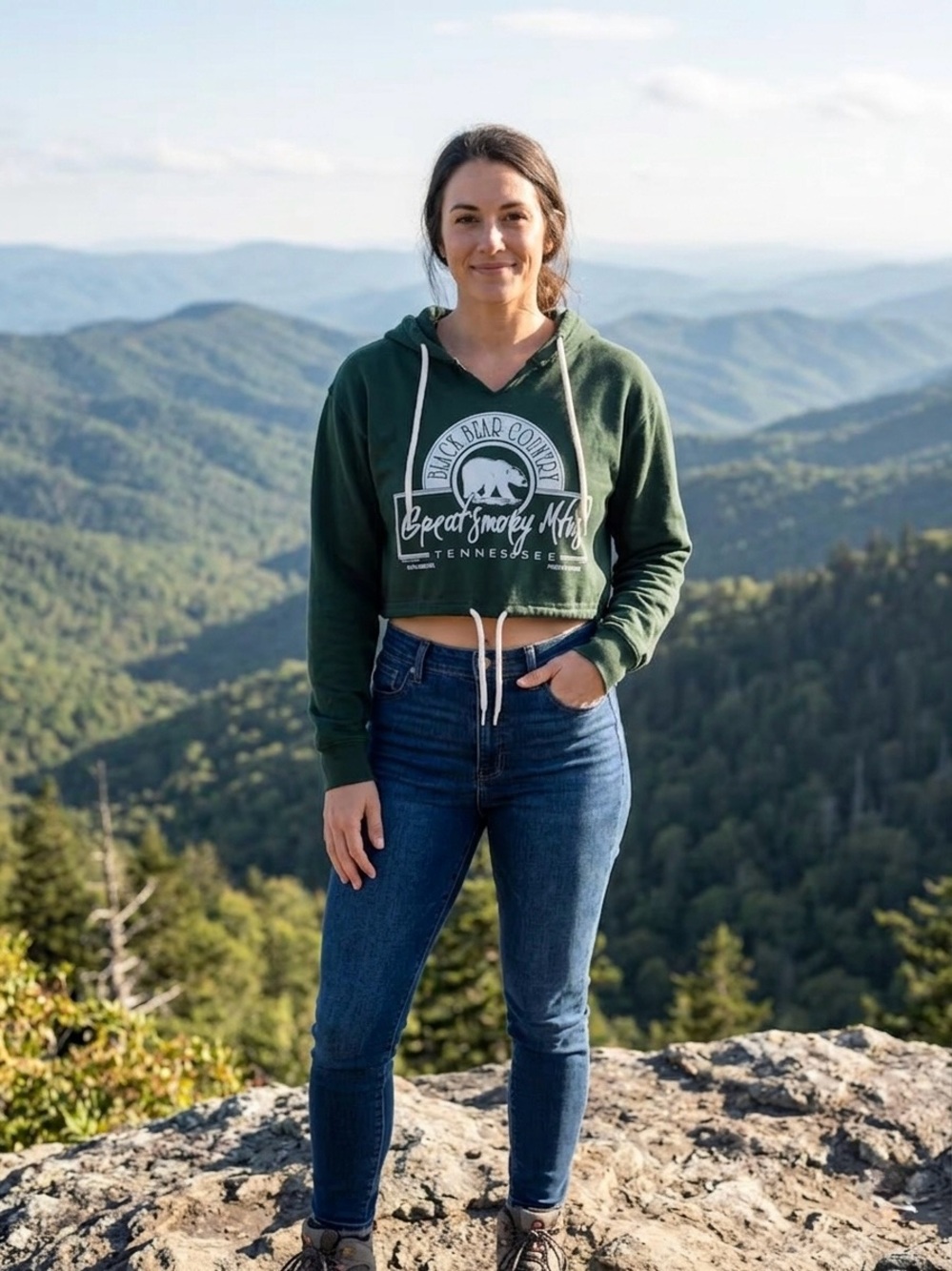 Awesome Concept Great Smoky Mountains Cropped Hoodie Large Forest Green